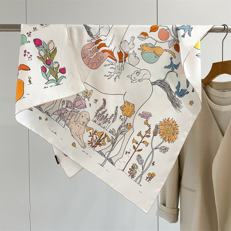 Travel Accessories Designer - AB Faced Print Silk Scarf 18MM