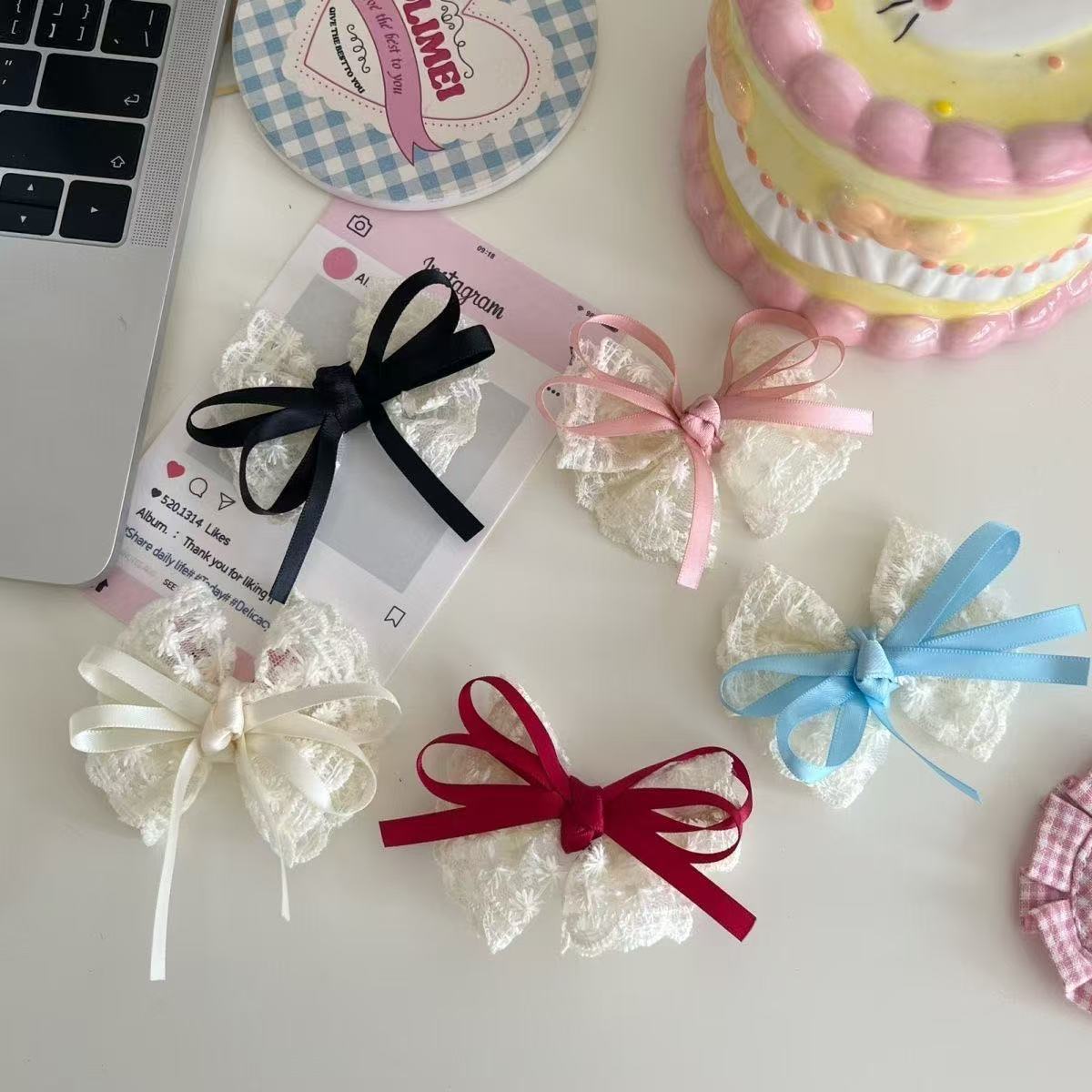 2Pcs Elegant Lace Bow Hairpins - Travel Accessories Designer 评论和价格
