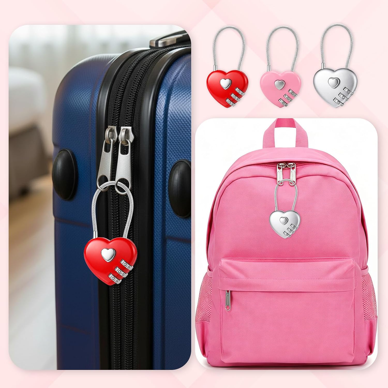 Pink Heart-Shaped 3-Digit Comb - Travel Accessories Cute 评论和价格