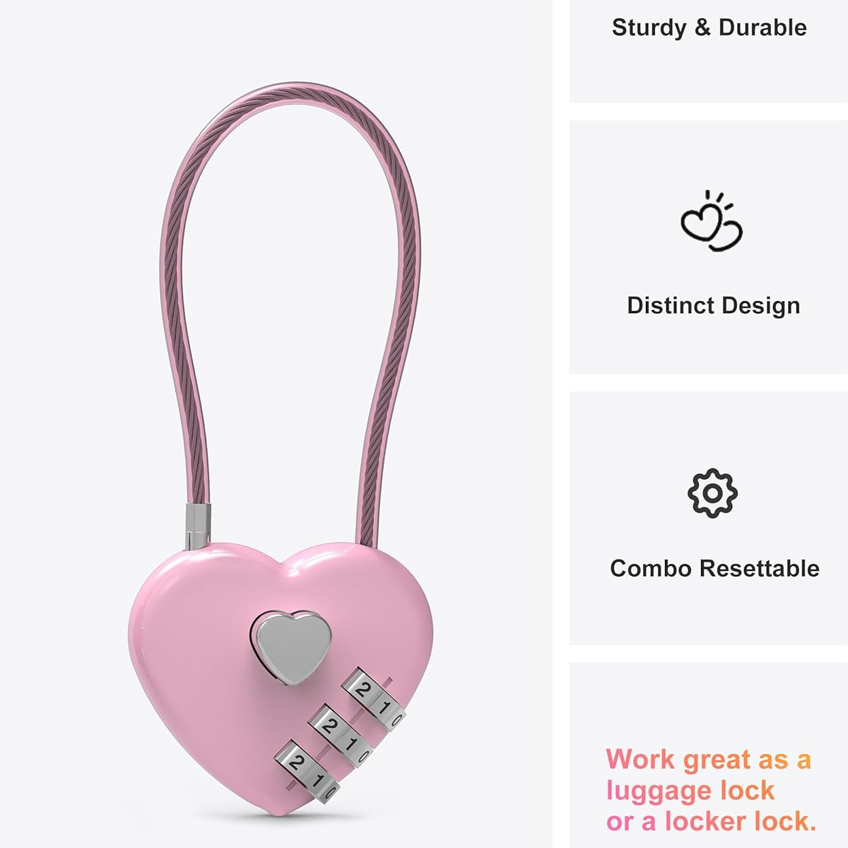 Pink Heart-Shaped 3-Digit Comb - Travel Accessories Cute 评论和价格